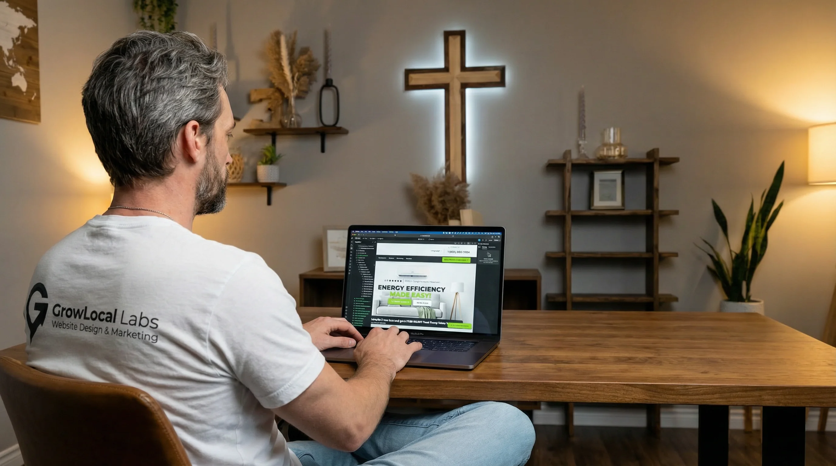 GrowLocal Labs founder working on a client website