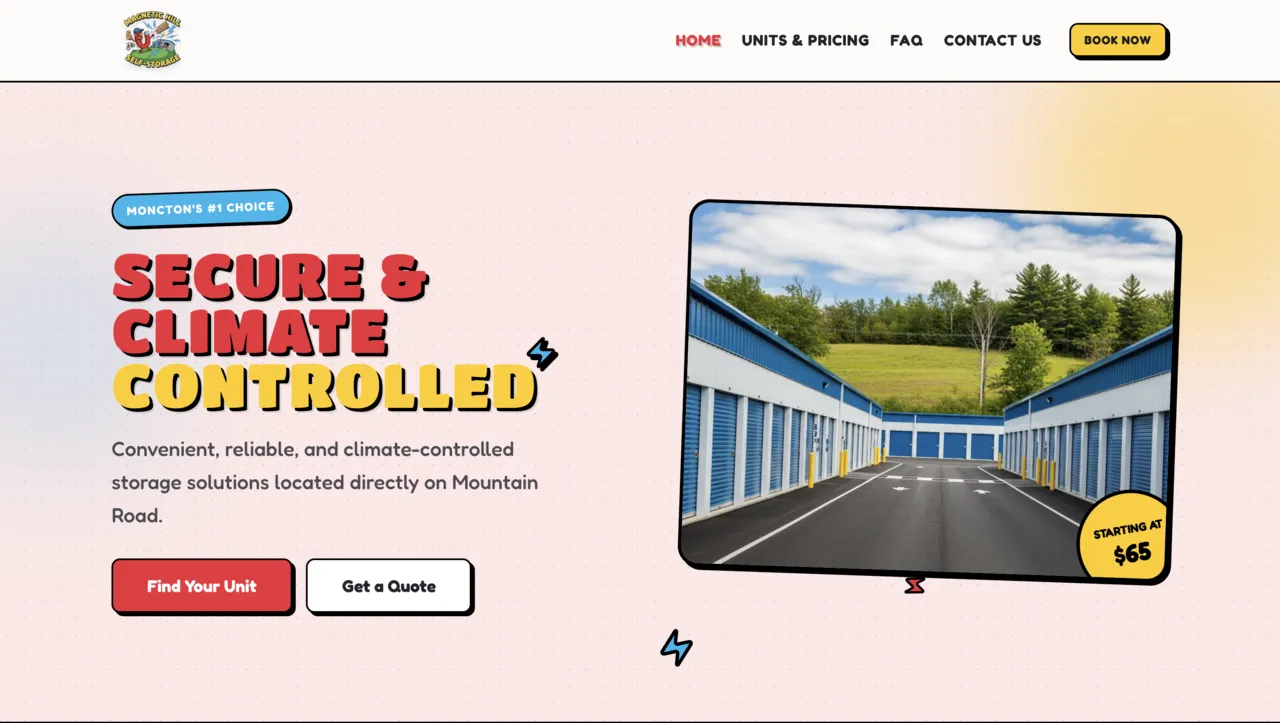 Magnetic Hill Storage Moncton website - custom desktop design by GrowLocal Labs